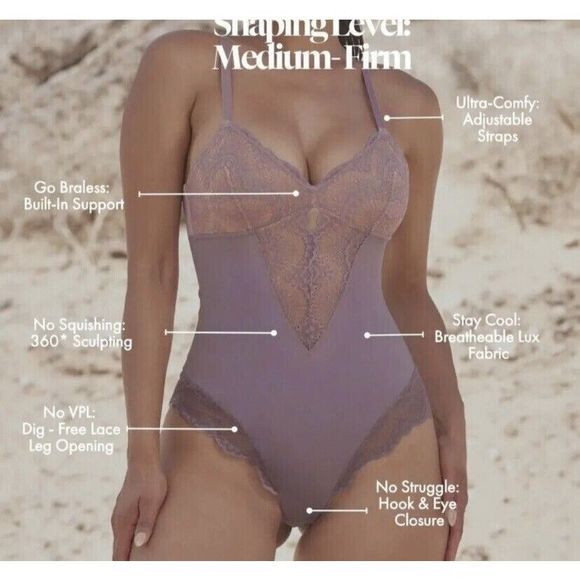 Pinsy Women's Sz Small Lilac Sculpting Lace Shapesuit Shapewear Bodysuit - Picture 4 of 6